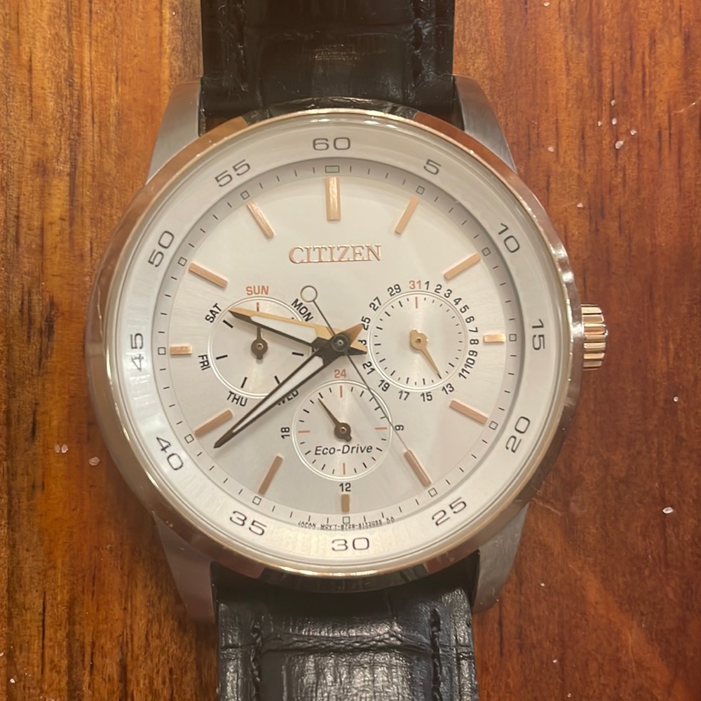 Citizen mens wrist watch. Eco drive with black strap